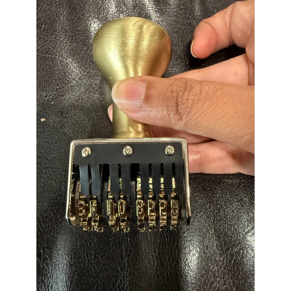 Vintage Style Brass Rolling Date Stamp Manual Rotary Numbering Tool Gold Metal